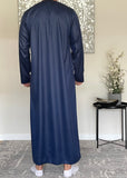 Men’s Shiny Navy Blue Omani Thobe Jubbah with Tassel