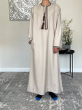 Boys Beige Omani Embroidered Thobe Jubbah