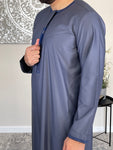 Premium Men’s Steel Blue Embroidered  Omani Thobe