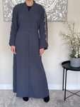 Premium Slate Grey Embroidered Open Abaya