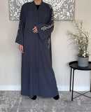 Premium Slate Grey Embroidered Open Abaya