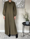 Olive Green Nida Open Abaya