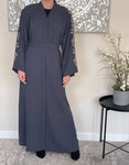 Premium Slate Grey Embroidered Open Abaya