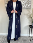 Premium 3 Piece Hand Embellished Navy Blue Open Abaya