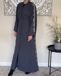 Premium Slate Grey Embroidered Open Abaya