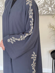 Premium Slate Grey Embroidered Open Abaya