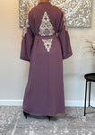 Premium Lilac Embroidered Open Abaya