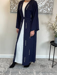 Premium 3 Piece Hand Embellished Navy Blue Open Abaya