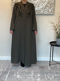 Premium Hand Embellished Khaki Open Abaya