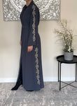 Premium Slate Grey Embroidered Open Abaya