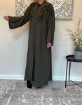 Premium Hand Embellished Khaki Open Abaya
