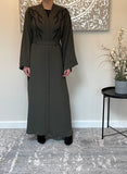 Premium Hand Embellished Khaki Open Abaya