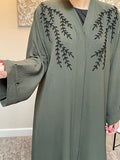 Premium Hand Embellished Khaki Open Abaya